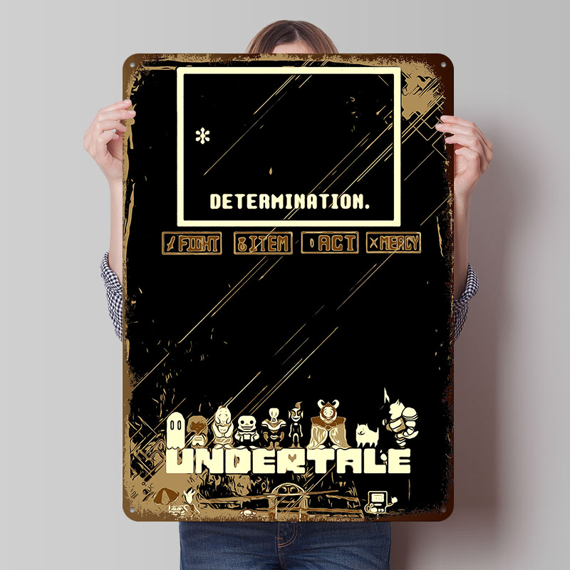 Vintage Gaming Accessories - Poster Logam Undertale Seni Dinding Kustom